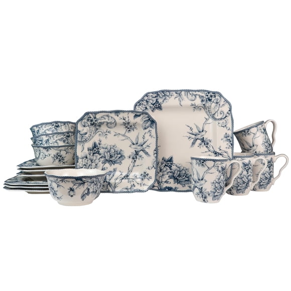 Juego de vajilla 222 Fifth Adelaide Blue de porcelana de 16 piezas