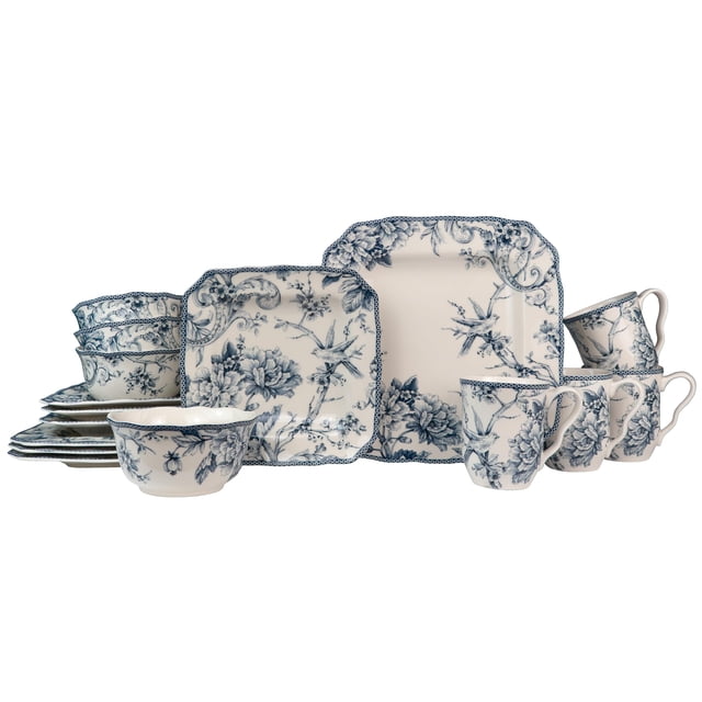 Juego de vajilla 222 Fifth Adelaide Blue de porcelana de 16 piezas