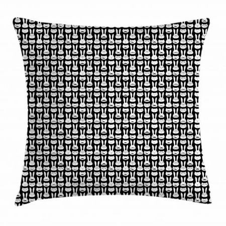 Hipster Throw Pillow Cushion Cover, Retro Rabbit and Cat Faces with Mustache and Eyeglasses Intellectual Gentlemen, Decorative Square Accent Pillow Case, 18 X 18 Inches, Black and White, by Ambesonne