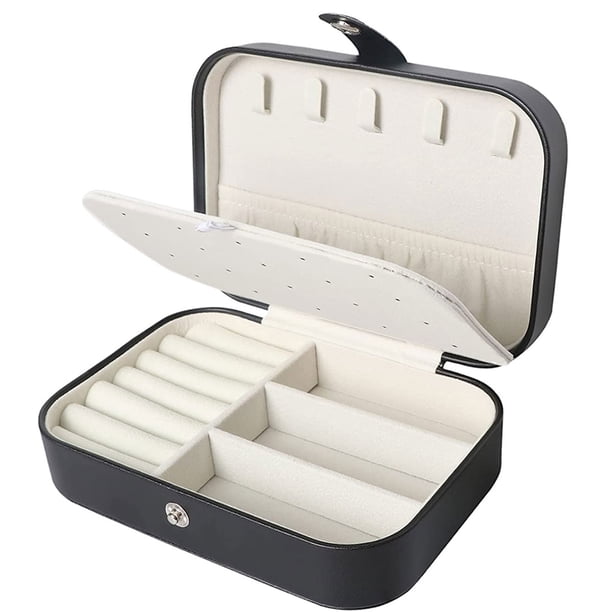 Cajas organizadoras de joyas de viaje de 2 capas para mujeres y niñas, soporte de almacenamiento de joyas portátil de cuero PU para pendientes, anillos, collares, pulseras, 16*11*5 cm