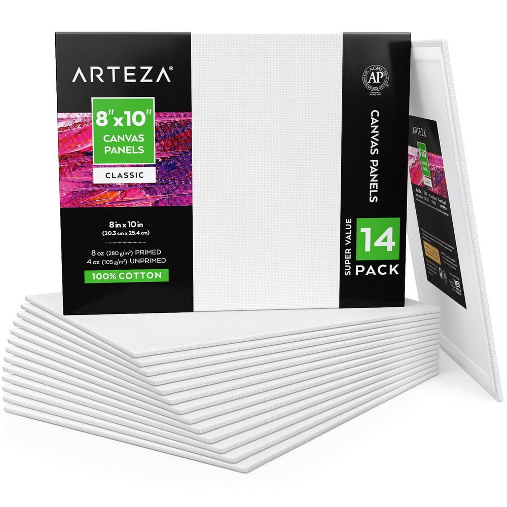ARTEZA Canvas Panels, White, 8" x 10", Pack of 14