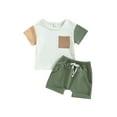 thumbnail image 2 of 2Pcs Baby Boy Summer Outfits, Short Sleeve Contrast Color T-Shirt + Pocket Shorts Set, 2 of 9
