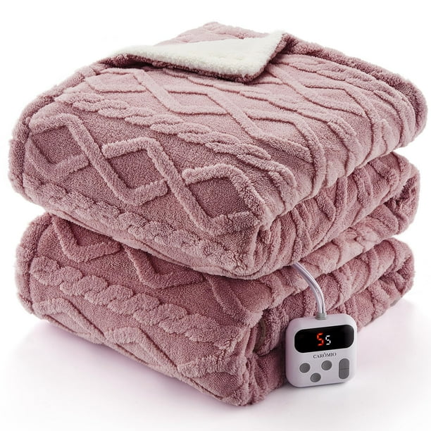 CAROMIO Manta eléctrica tamaño completo – Manta gruesa Sherpa con calefacción de tamaño completo con 10 niveles de calor y 10 ajustes de tiempo, certificado ETL, lavable a máquina, manta de calentamie