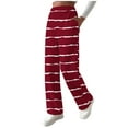 thumbnail image 3 of Frostluinai Women's Fleece Lined Wide Leg Pants Striped Warm Winter Trousers Elastic Waist Baggy Sweatpanys with Pockets, 3 of 10