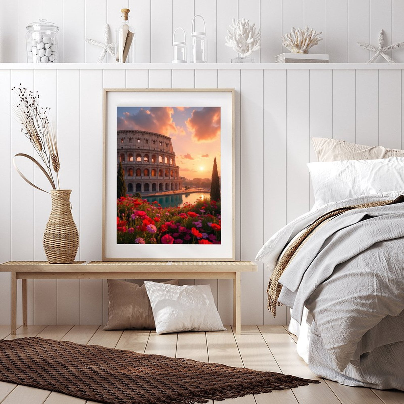 Diamond Art Kit for Adults, Colosseum Sunset Flowers Reflection Diamond Painting for Adults Beginners, 5D DIY Diamond Art Painting Kits, Colorful Diamond Painting Craft for Home Decor 12x16