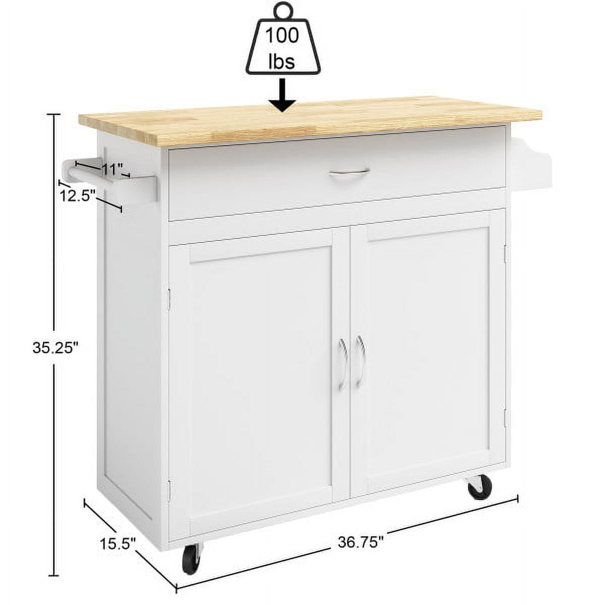 Lavish Home  Kitchen Island with Spice Rack and Storage Cabinet – Rolling Cart with Drawers (White)