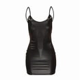 thumbnail image 6 of Sexy Faux Leather Dress Backless Club Party Short Dress Solid Black Wet Look Latex Bodycon Push Up Bra Mini Micro Dress, 6 of 8