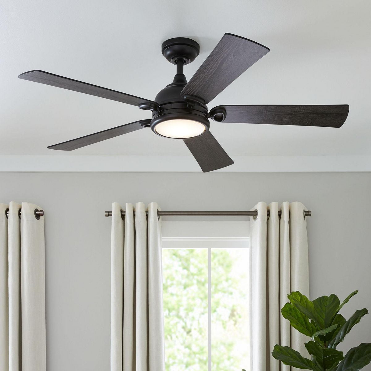 Better Homes & Gardens 52" Black Modern Ceiling Fan LED Light, 5 Reversible Blades Remote Included