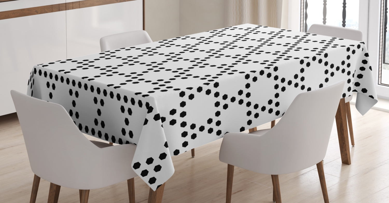 Black and White Tablecloth, Monochrome Hexagonal Grid Formed by Small ...