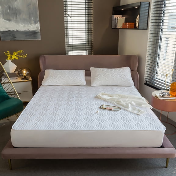 Twin Size White Quilted Fitted Sheet Set, 2/3-Piece Soft Quilted Bedding Sheet, Deep Pocket Fitted Sheet Fits Up to 15 Inch Mattress, Durable Comfortable Mattress Cover for Bedroom Dorm