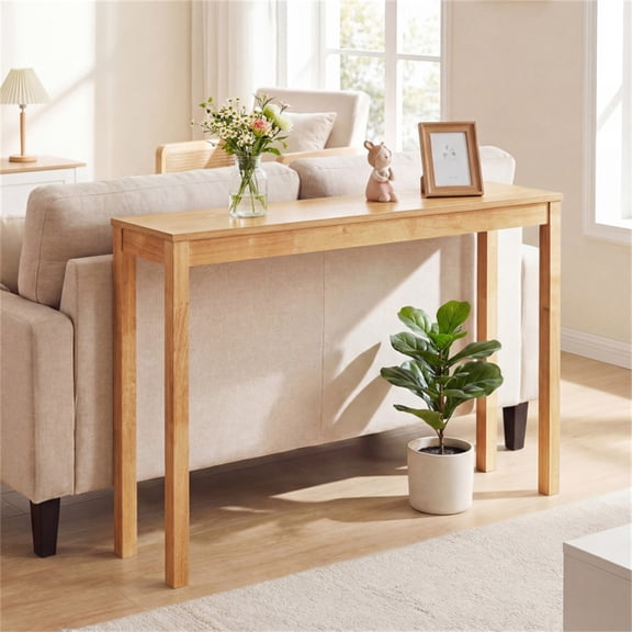 48" Solid Wood Leg Console Table Narrow Farmhouse Entryway Sofa Table for Hallway Living Room Natural