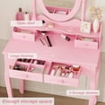 thumbnail image 3 of Alohappy Makeup Vanity Set with Oval Mirror & Stool for Girls, Vanity Table and Cushioned Stool Set with 4 Drawers, Wood Dressing Table for Bedroom, Pink, 3 of 9
