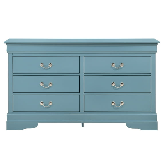 Contemporary Home Living 6-Drawer Wooden Bedroom Dresser - 57" - Blue