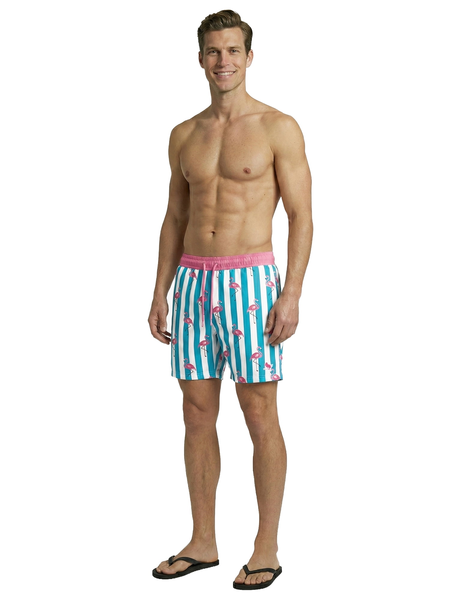 Birdie Bound Men's Printed Flamingos Swim Trunks, Sizes S-3XL