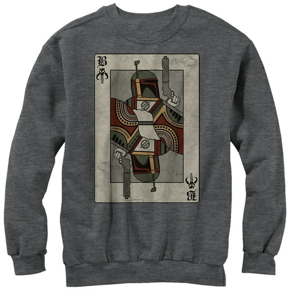 Men's Star Wars Boba Fett Playing Card Sweatshirt Charcoal Heather Small