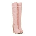 thumbnail image 4 of Rokment Women's Slouchy Platform High Heel Knee High Dress Boots Delicate Pearls Chain Leather Over-The-Knee Long Tall Boots Fall Winter Pink Size 8, 4 of 7