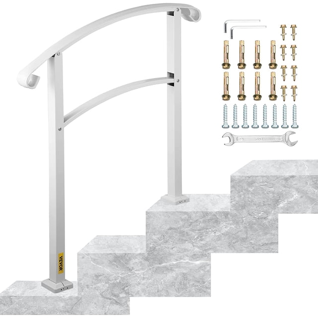 VEVOR- Pasamanos de hierro forjado para escalera de 1 o 3 escalones, color negro mate, 3 Step, Blanco VEVOR Barandilla de escalera
