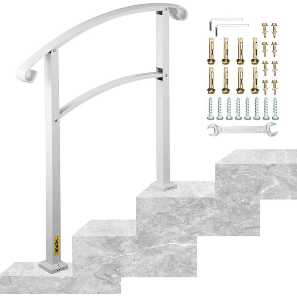 VEVOR- Pasamanos de hierro forjado para escalera de 1 o 3 escalones, color negro mate, 3 Step, Blanco VEVOR Barandilla de escalera