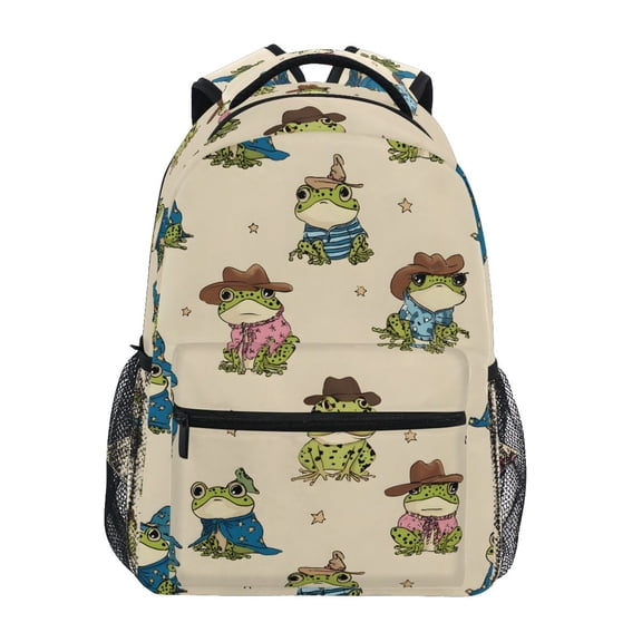 ALAZA Stylish Backpack Cute Frog with Hats Elementary Bookbag Personalized Laptop School Bags Travel Daypack
