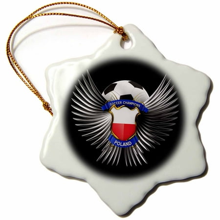 - 3dRose Poland soccer ball with crest team football Polish, Snowflake Ornament, Porcelain, 3-inch