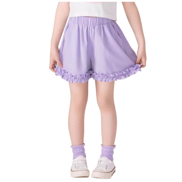 vdgthytj Girls Summer Shorts Kids Cute Ruffle Hem Elastic Waist Solid Color Beach Lounge Shorts 5-15 Years