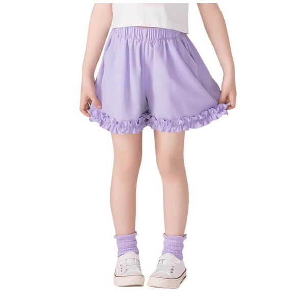 CYRBOKO Athletic Shorts for Girls, Holiday Casual Elastic Waist 2025 Summer Shorts Purple Size 7-8T