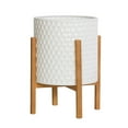 thumbnail image 2 of Honeycomb Metal Planter Pot With 4-Leg Wood Base - White - 18.25"H x 14"W, 2 of 4