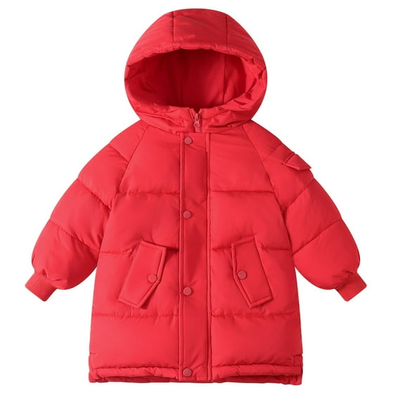 Ruyang Winter Coat for Girls Padded Long Puffer Jacket Kids Zip Up Hooded Warm Parka Coat Thermal Puffy Quilted Outwear