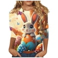 thumbnail image 2 of YueHuiYing Women's Cute Easter Pattern 3/4 Sleeve Crew Neck T-Shirt - Holiday Graphic Print Casual Top, 2 of 5