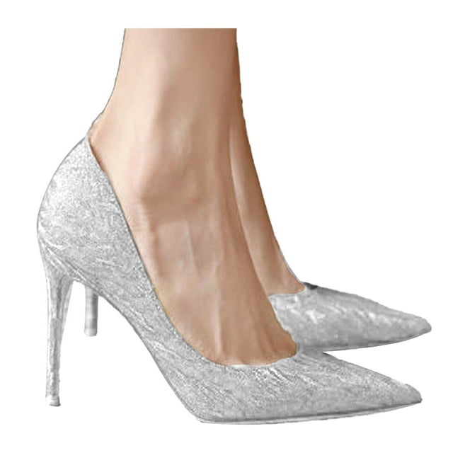 Zapatos de tacón para mujer, Sandalia de tacón fino, Punta puntiaguda, cómodos para fiesta de boda, Plata, talla 37