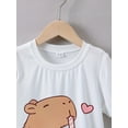 thumbnail image 5 of Girls' Summer Short-Sleeve T-Shirt with a 'Capybara Milk Tea' Print, 5 of 6