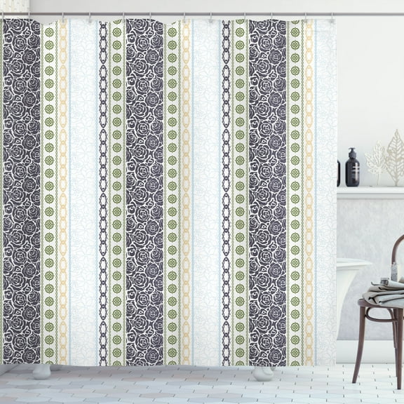 Ambesonne Rose Shower Curtain, Art Classical Victorian Motifs, 69"Wx84"L, Purpleblue Cream