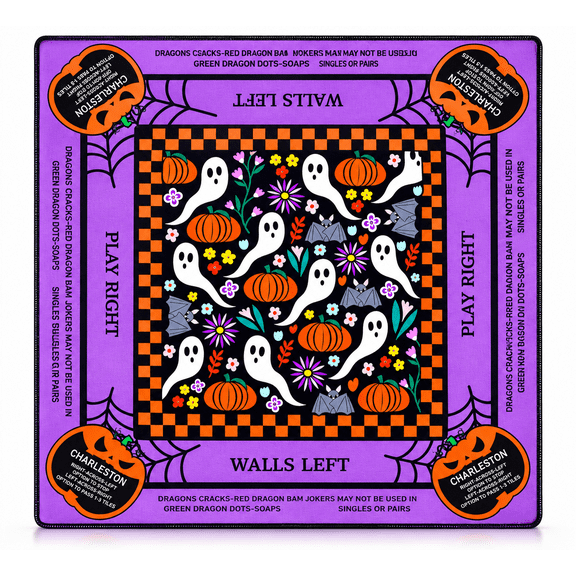 Yhh Halloween Ghost Pumpkin Mahjong Mat, 31.5 x 31.5 inches Non-Slip Rubber Mahjong Table Mat for Poker, Dominoes and Board and Table Games
