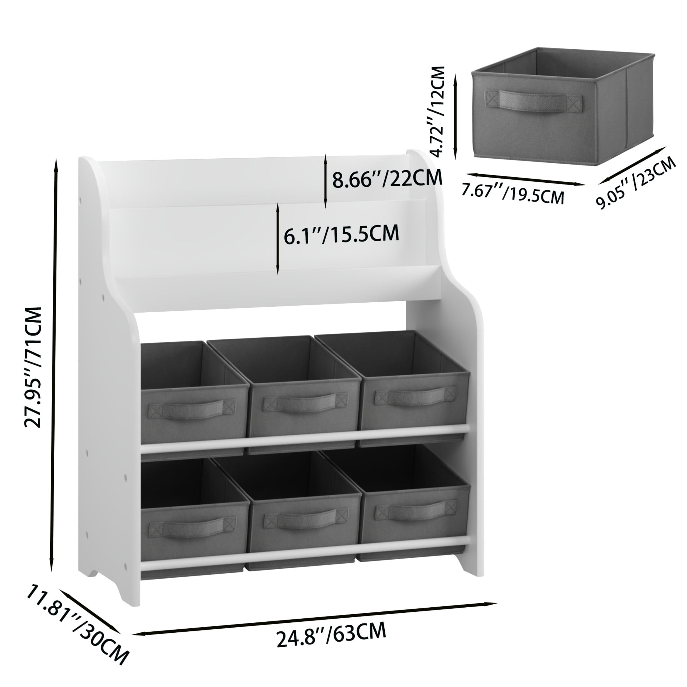 Noble House Kids Bookshelf with Fabric Bins, Front-Facing Book and Toy Organizer for Nursery or Playroom, White & Gray