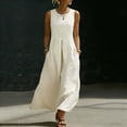thumbnail image 2 of Afuyipoi Womens Cotton Linen Sleeveless Crew Neck Loose Maxi Dress With Pockets, Soft Breathable Flowy Long Casual Dress, Lightweight Summer Beach Vacation Dress For Women Beige Size S, 2 of 9