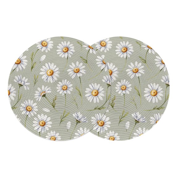 Round Placemats Daisy Floral 15 inch Set of 2 Table Mats for Dining Table Flower Leaf Sage Green Heat Resistant Non-Slip Kitchen & Home Decorative Place Mat Set