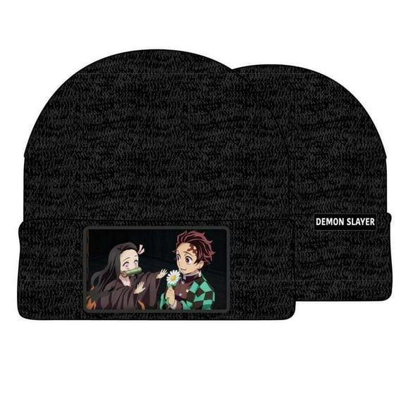Bioworld Demon Slayer Character Embroidered Plain Black Cuffed Knitted Winter Beanie Hat