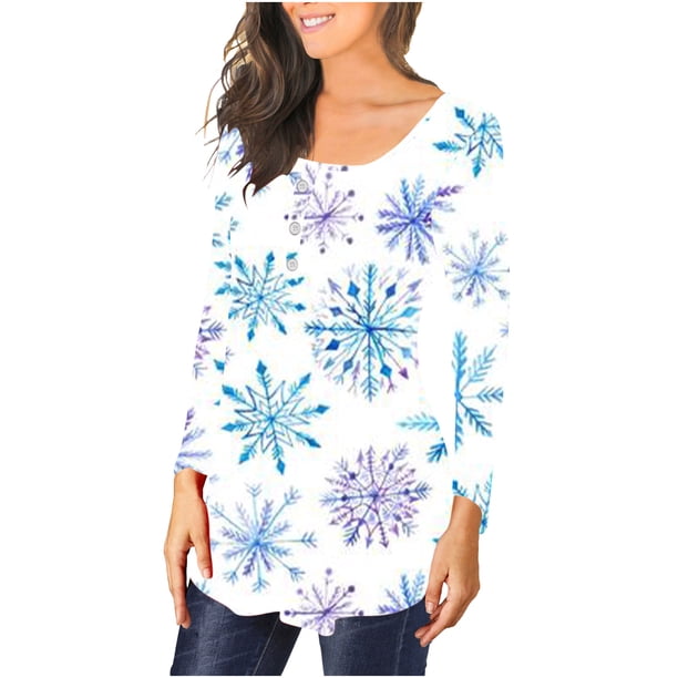 Camiseta informal para mujer, blusa estampada de manga larga con cuello redondo y fruncido Pompotops FGAJ9628