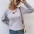 thumbnail image 2 of Mujeres V Cuello Criss Cross Otoño Suéteres Camisas Moda Punto Jersey Casual Manga Larga Tops, 2 of 5