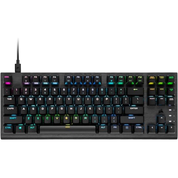 Corsair K60 RGB TKL RGB Tenkeyless Optical-Mechanical Wired Gaming Keyboard - OPX Switches - Polycarbonate Keycaps - iCUE Compatible - QWERTY NA Layout - Black (Renewed)