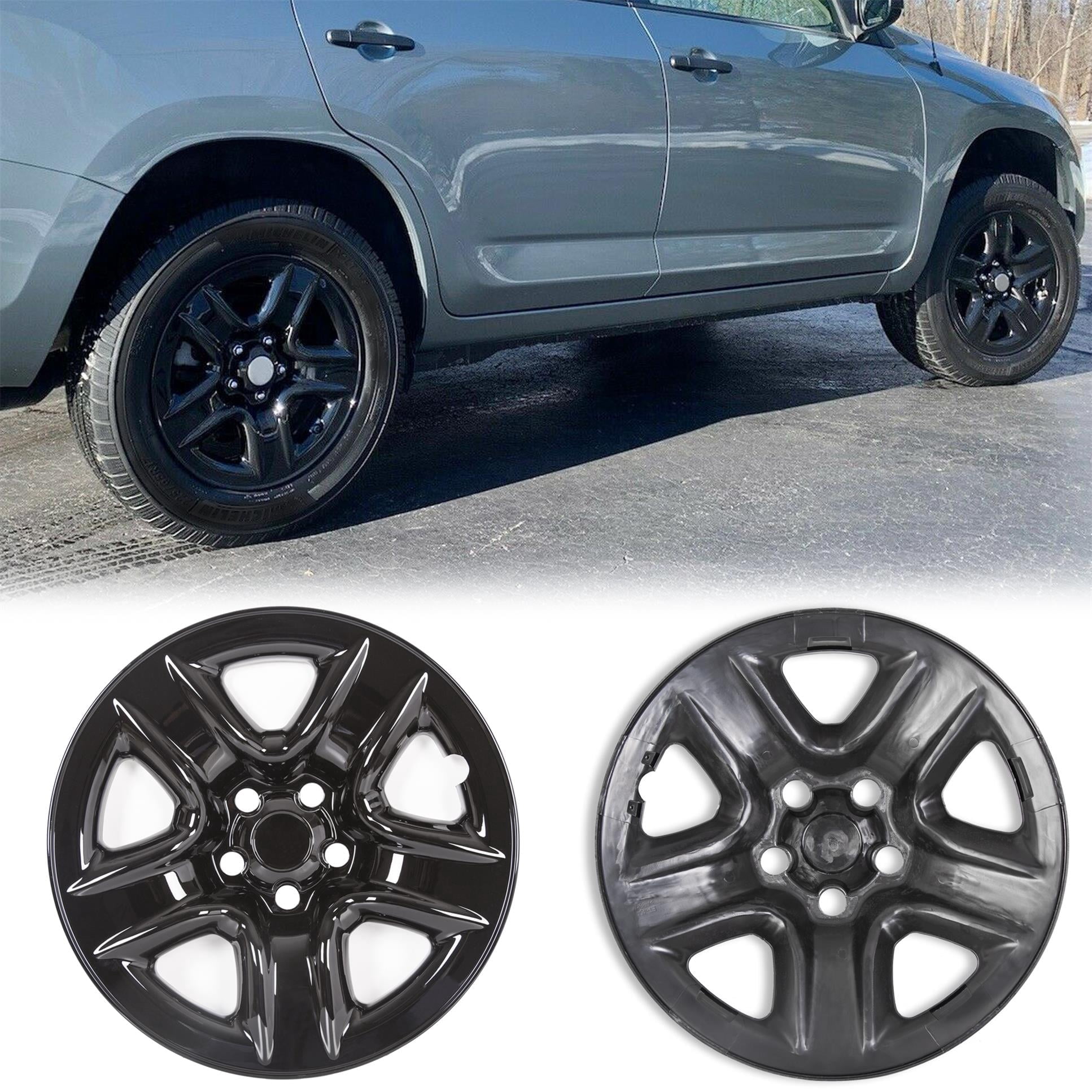 Kojem 4 Black Wheel Skins for Toyota RAV4 2006-2012 17" Hub Caps Full Rim Skin Covers