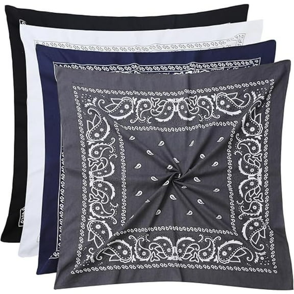 0.2lb 8.27 7.48 0.39 4-Pack 100% Cotton Large Bandanas, 27x27 Inch Soft & Durable Square Scarves, Multipurpose Headwear for Outdoor, Sports, Daily Use