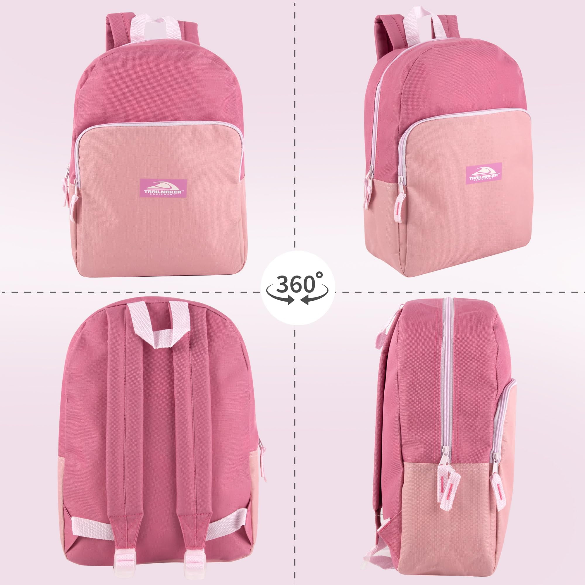 24 Pack of Bulk Wholesale Two Tone Color Backpacks for Travel and Commuting in Mixed Female Colors Pack