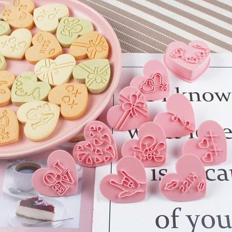 D-groee 10pcs Valentines Day Heart Shape Biscuit Cutters Cookie Stamps Plunger Cutter Fondant Molds Embossing Mold Press Cupcake Gum Paste Sugar Craft