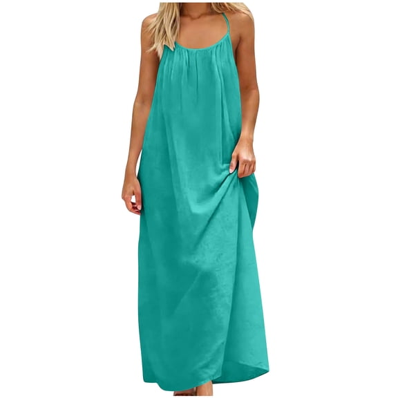 nerohusy Women's Backless Halter Cami Maxi Dress Solid Color Low Back House Dress with Back Tie Casual Loose Long Lounge Dress Mint Green,XXL