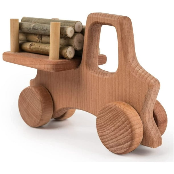 CG Games Jouet en bois Petit camion avec bûches de hêtre et garage Jouets  écologiques en bois naturel pour enfants Woody Truck Toy Jouets en bois  durables non peints 