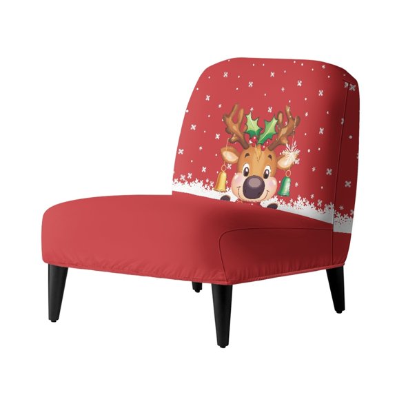 HELLHERO Anti Scratch Soft Fabric Armless Accent Chair Protector for Armless Chair, Armless Chair Slipcover Deer and Snowflake Pattern Design