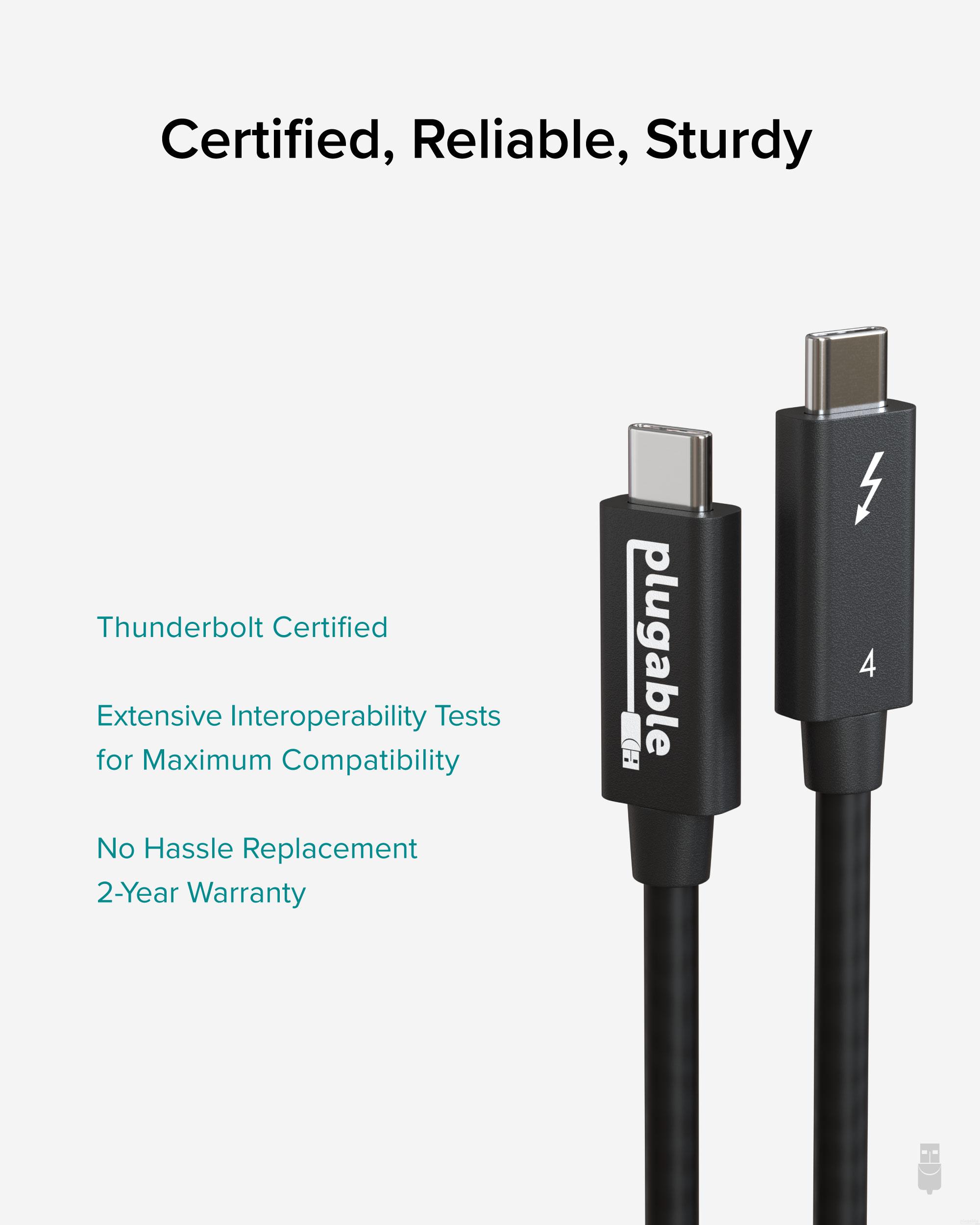 Plugable Thunderbolt 4 Cable [Thunderbolt Certified] 6.6ft USB4 Cable with 100W Charging, Single 8K or Dual 4K Displays, 40Gbps Data Transfer, Compatible with Thunderbolt 4, USB4, Thunderbolt 3, USB-C - image 5 of 7