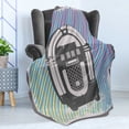 thumbnail image 4 of Jukebox Soft Flannel Fleece Blanket, Radio Party Dark Grey Vintage Music Box with Abstract Grunge Colorful Stripes Image, Cozy Plush for Indoor and Outdoor Use, 70" x 90", Multicolor, by Ambesonne, 4 of 5