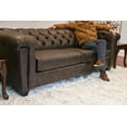 thumbnail image 6 of Roundhill Horton Faux Leather Chesterfield 3-Piece Living Room Set, Sofa Loveseat and Chair, Ridgeline Brownie, 6 of 16
